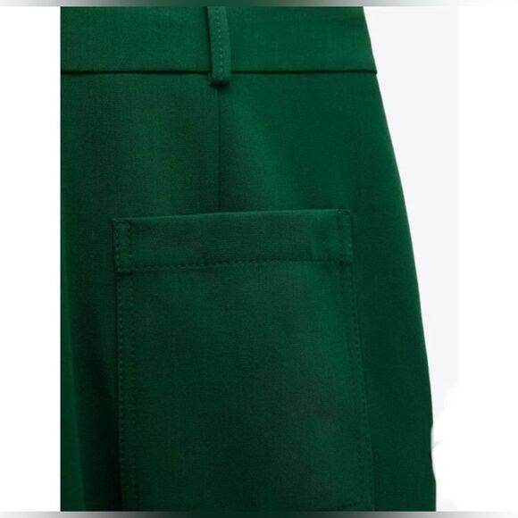 ZARA Wide Leg Cropped Cuffed Trouser Pants in Emerald Green size Small - Picture 12 of 16